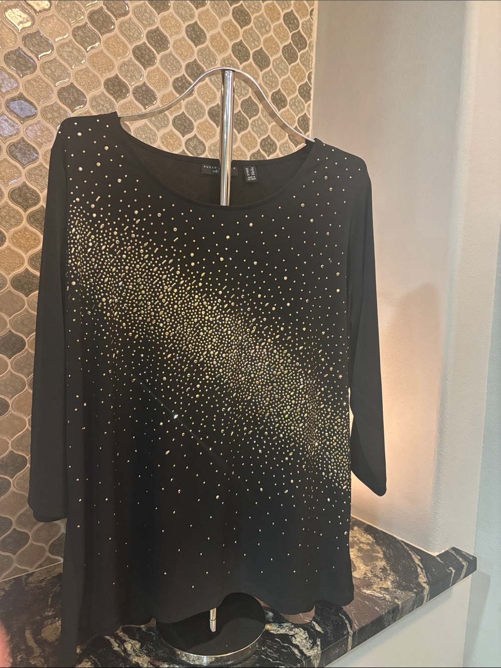 Susan Graver Black Top with Gold Stud Scatter